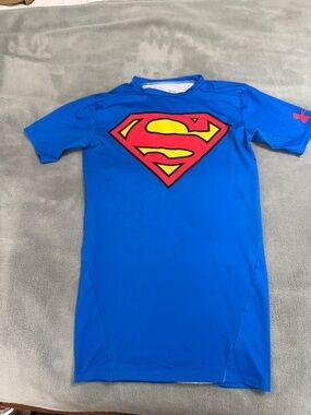 Under Armour Boys Blue Superman Short Sleeve Tee